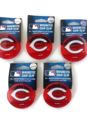 Lot of 5 Cincinnati Reds Magnetic Chip Clip Kitchen Fridge Magnet Red Boelter